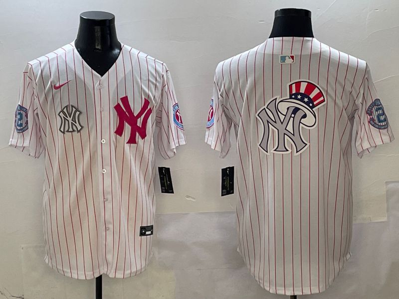 Men New York Yankees Blank White Stripe Jointly Name Nike 2025 MLB Jersey style 20->new york yankees->MLB Jersey